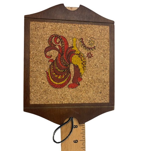 Vintage Retro Bohemian Farmhouse Rooster 1970’s Wall Art Wood & Cork 8” - Picture 3 of 5